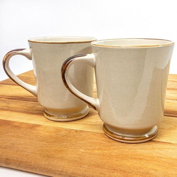 Pair Vintage Sunnycraft Sunny Collection Floral Stoneware Pedestal Coffee Mugs - Picture 7 of 8